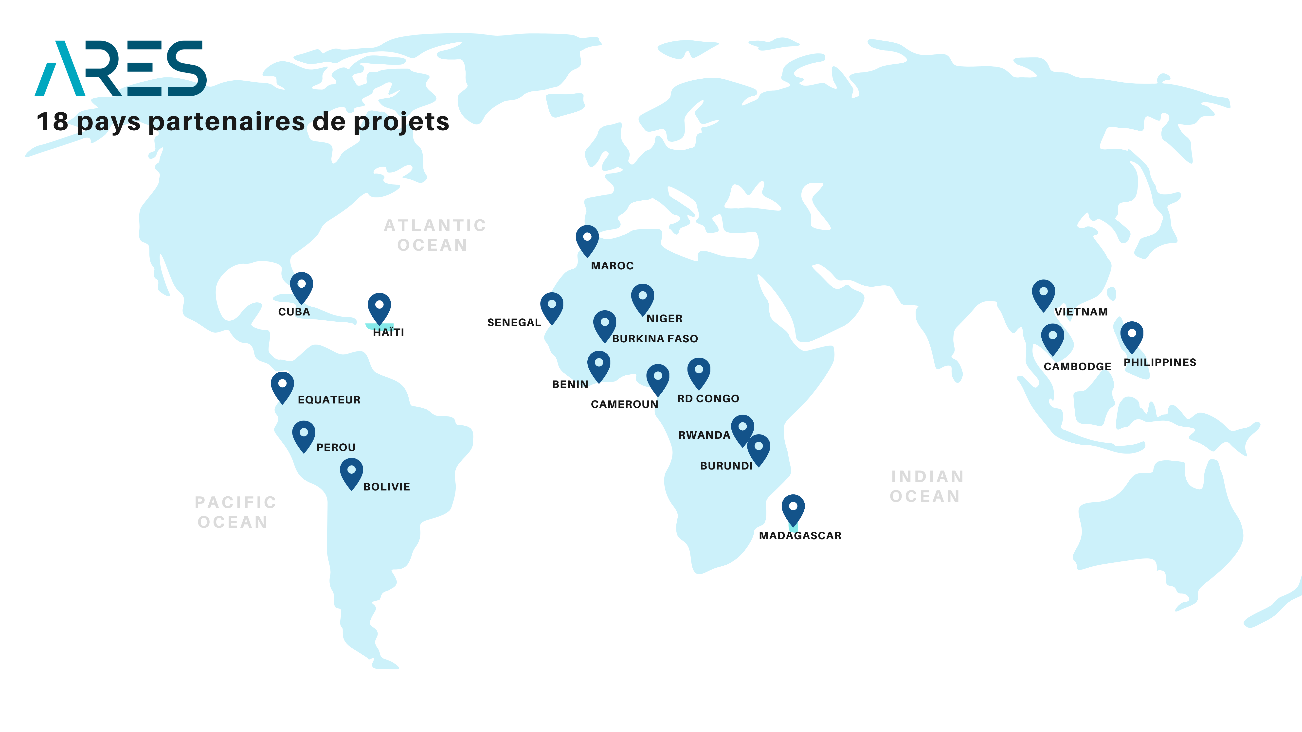 ARES Carte 18 pays partenaires projets FR