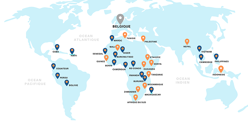 Carte des 31 pays partenaires de l'ARES